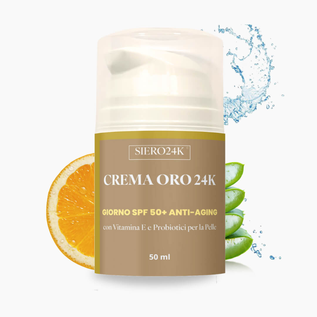 Crema Oro 24K© Giorno SPF 50+ con Vitamina E e Probiotici per la Pelle - Siero24K©